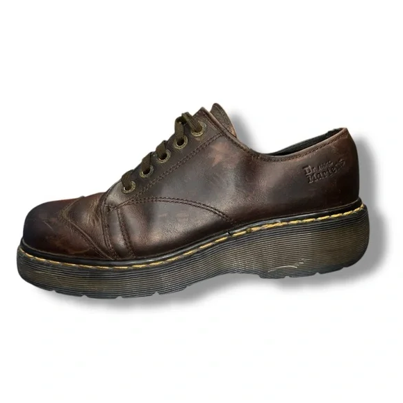 Dr. Martens 8651 Brown Leather Platform Oxfords Made In England Mens 8 Vintage - Picture 3 of 8